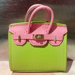 👜 Handmade Mini Pink Green Faux Leather Birkin AirPods Tote Bag Charm Miniature